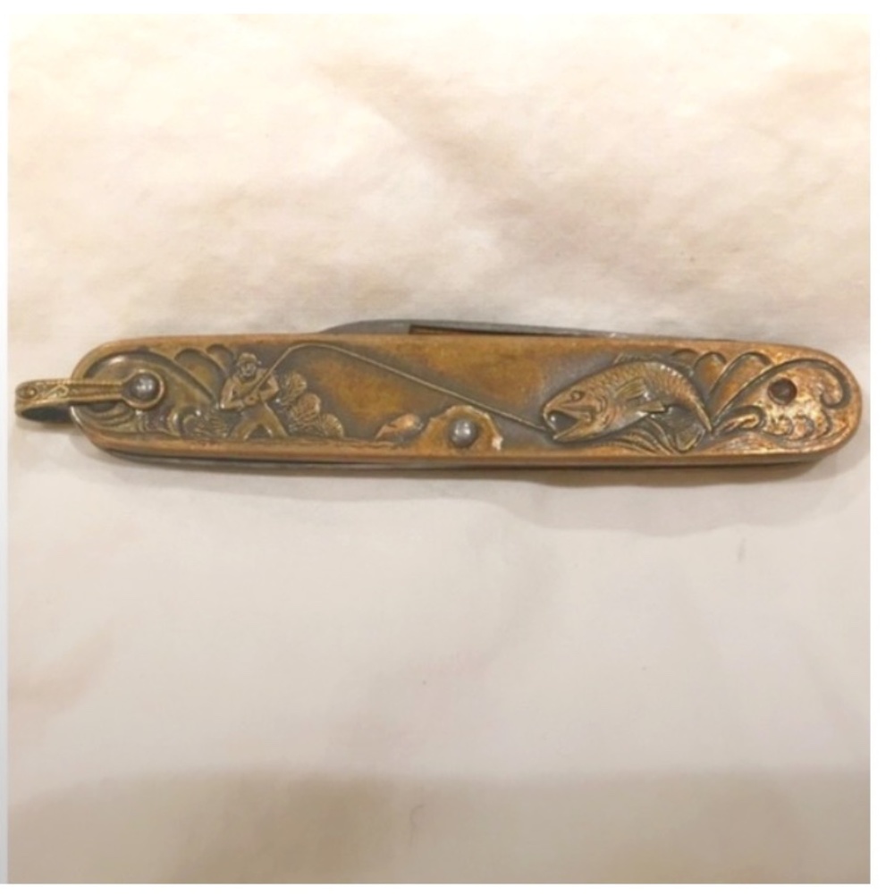 O4-Antique Ornate Brass Fisherman by Imperial, Rhode Island
